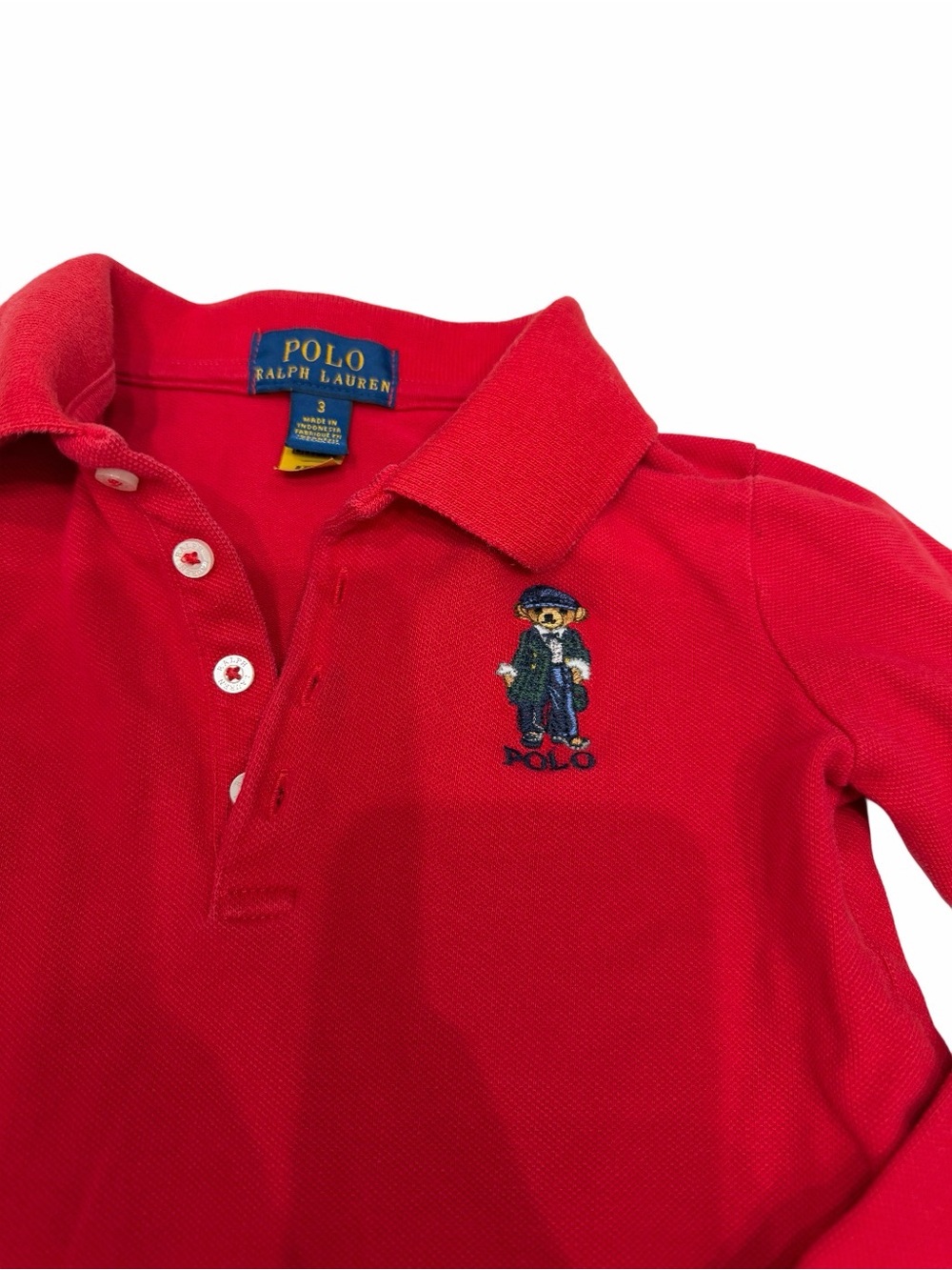 Polo Ralph Lauren Girl Dress Long Sleeve Red Embroided Bear Logo Size3